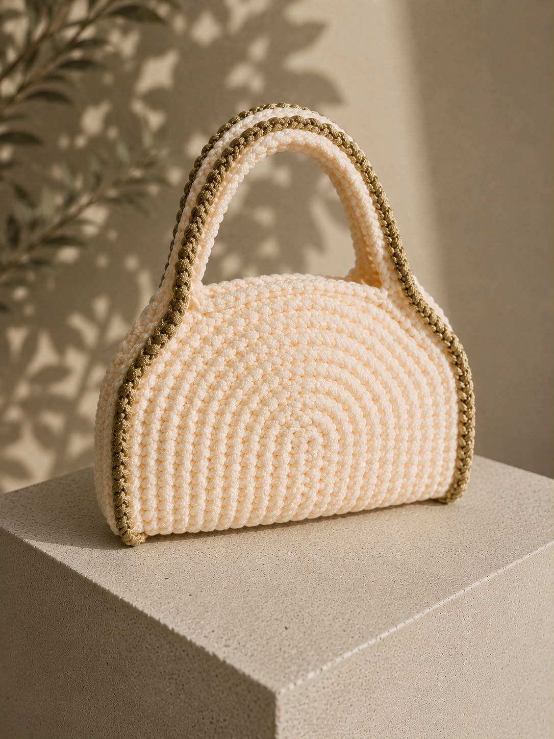 Bolsa Perola bolsa de croche off-white dourado