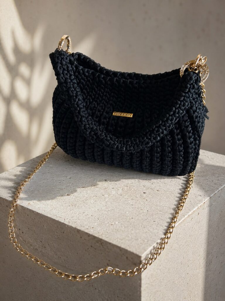 Bolsa Siena - bolsa de crochê preta feita à mão
