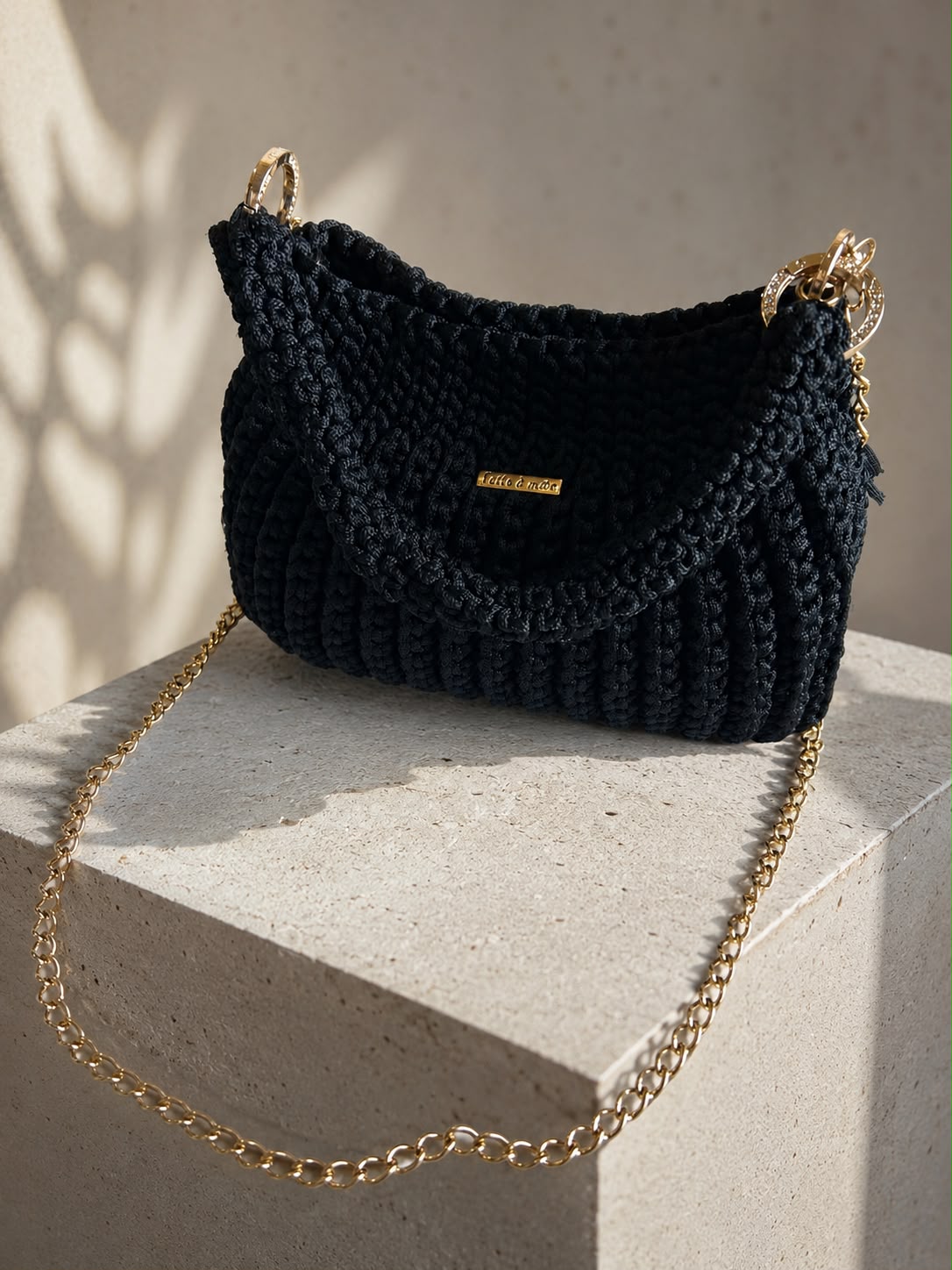 Bolsa Siena - bolsa de crochê preta feita à mão