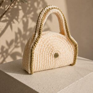 Bolsa Perola bolsa de croche off-white dourado