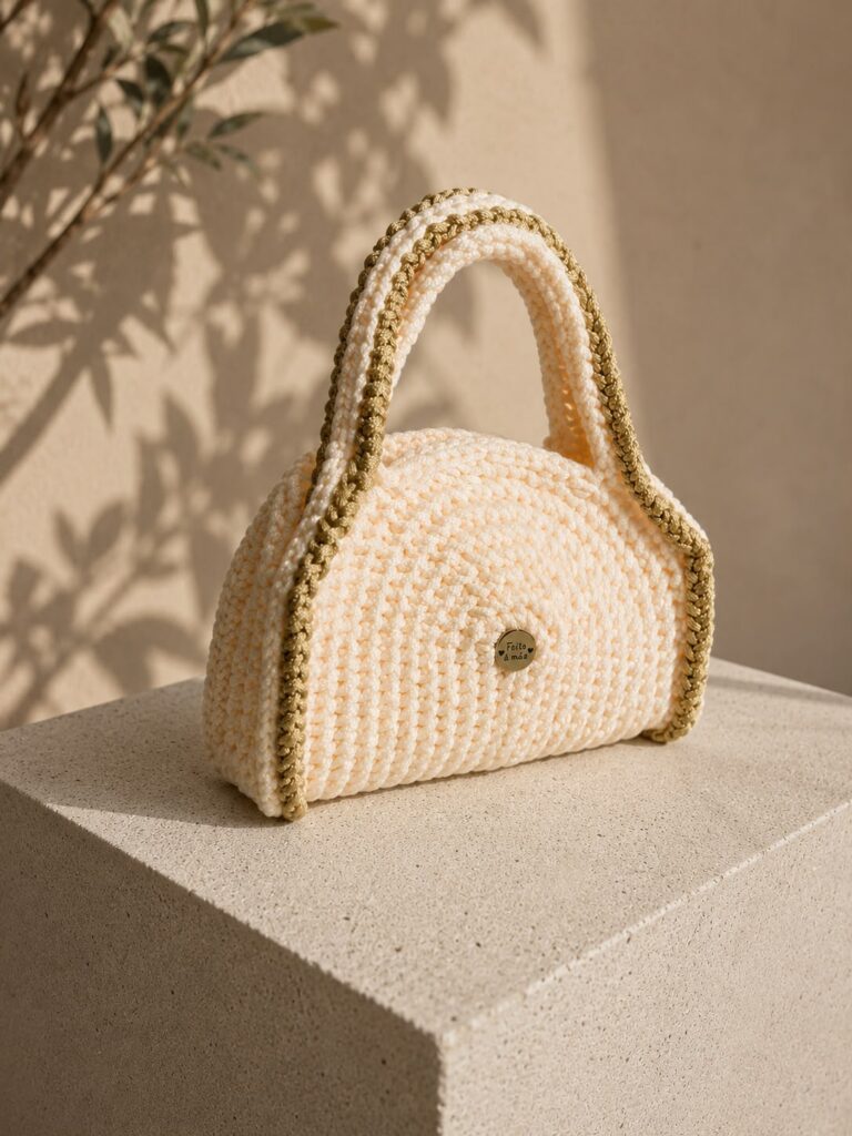 Bolsa Perola bolsa de croche off-white dourado