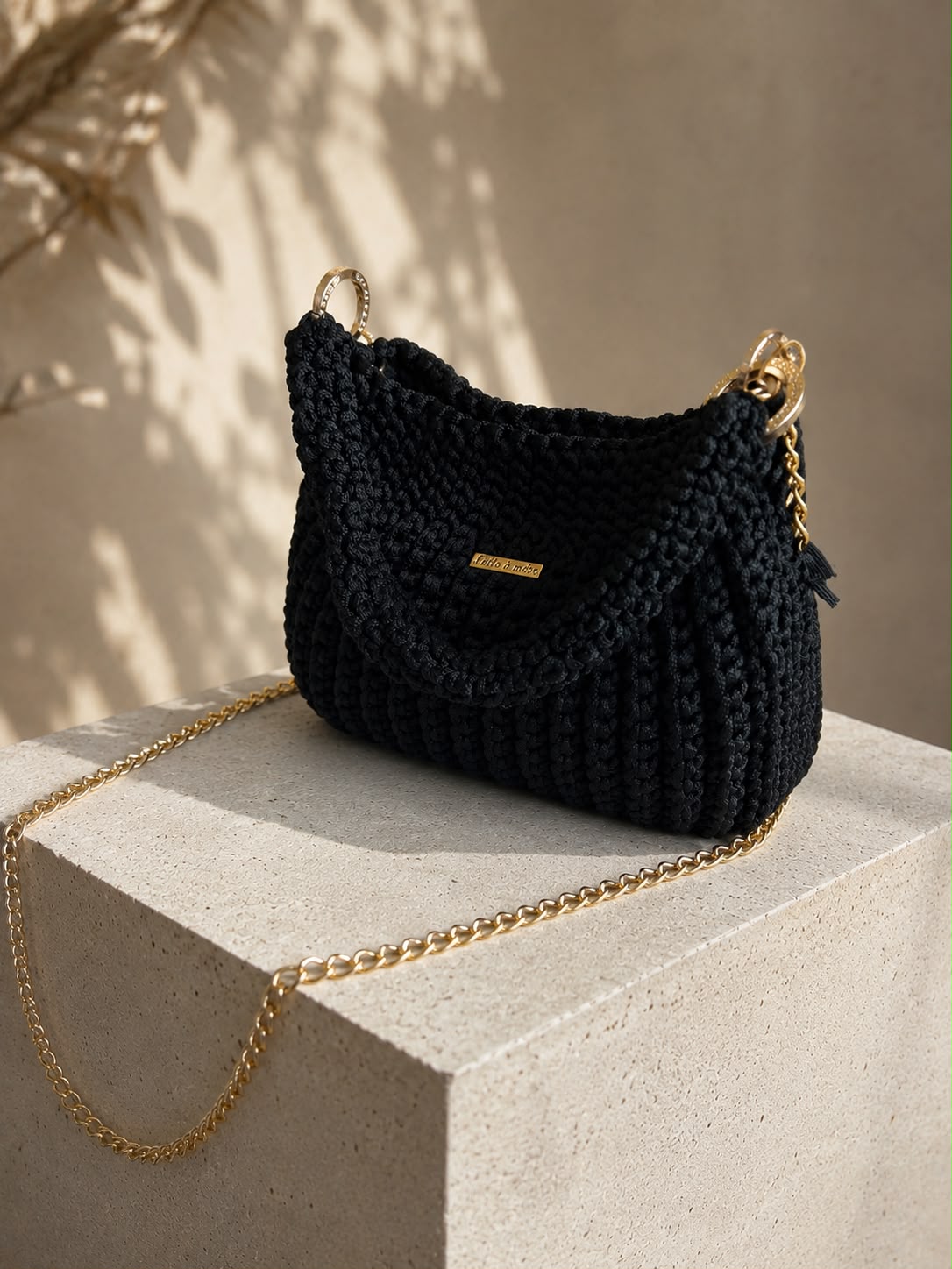 Bolsa Siena - bolsa de crochê preta feita à mão
