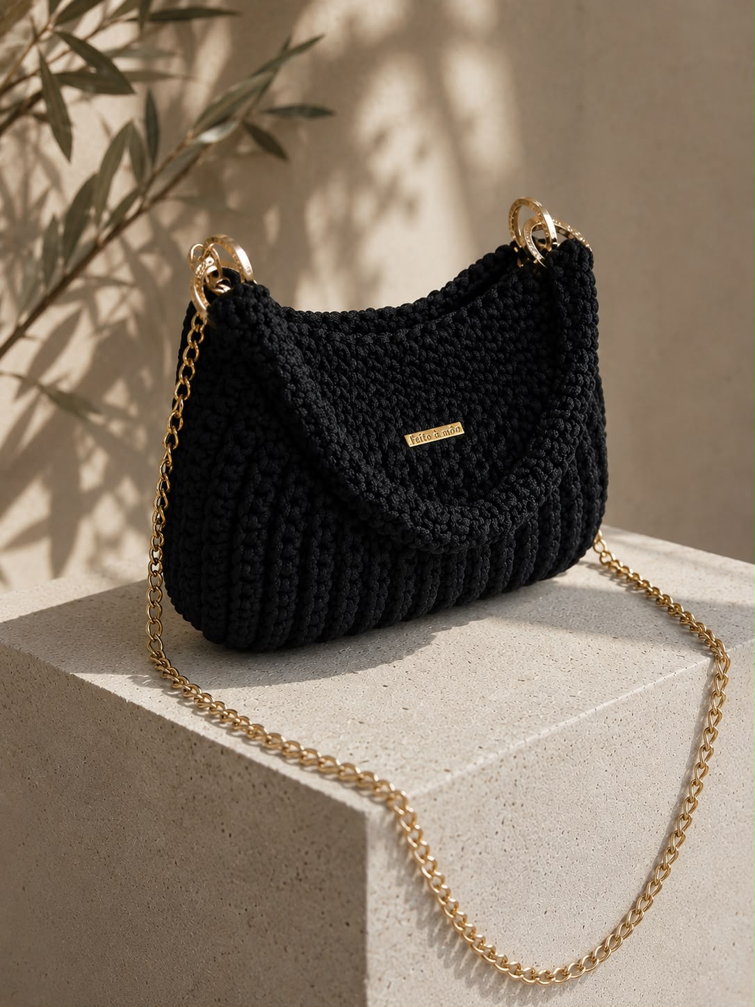 Bolsa Siena - bolsa de crochê preta feita à mão